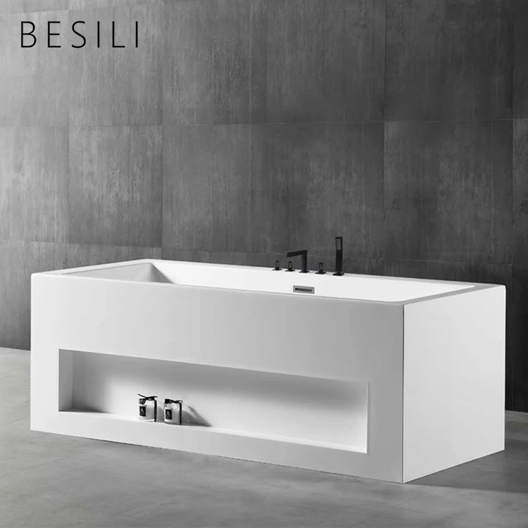 Fashion design bathroom rectangle Hot water soaking bathtub indoor shower cabin adult freestanding white acrylic bathtub