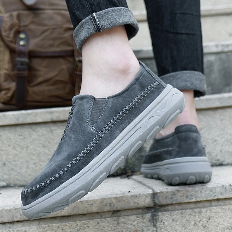 In Ready Stock Hand Made Sewing Large Size Genuine Leather Upper Light Weight Dad Shoes Men Casual Dad Walking Loafers