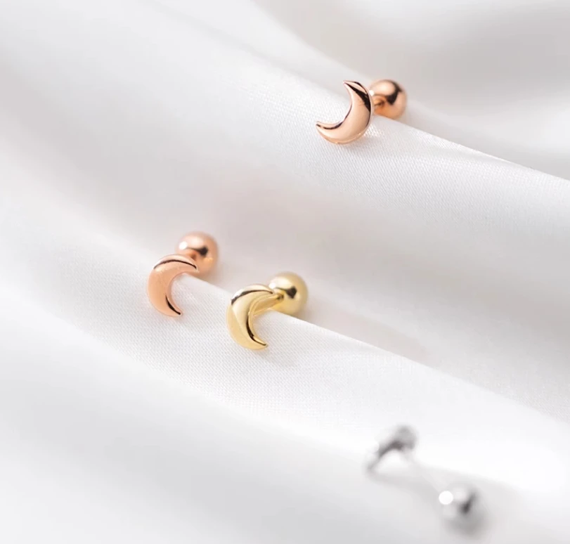 925 Silver Jewelry Screw Back Stud Earrings Hypoallergenic Earrings Stud Moon Stud Earrings