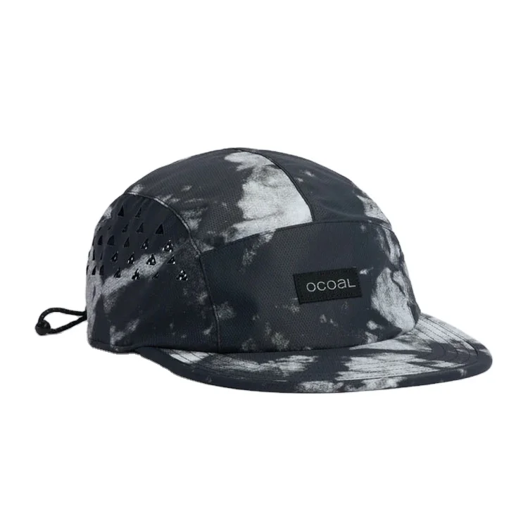 Premium Custom Logo Snapback Unstructured Running Caps Lightweight Camper Nylon Waterproof Laser Hole 5 Panel Cap