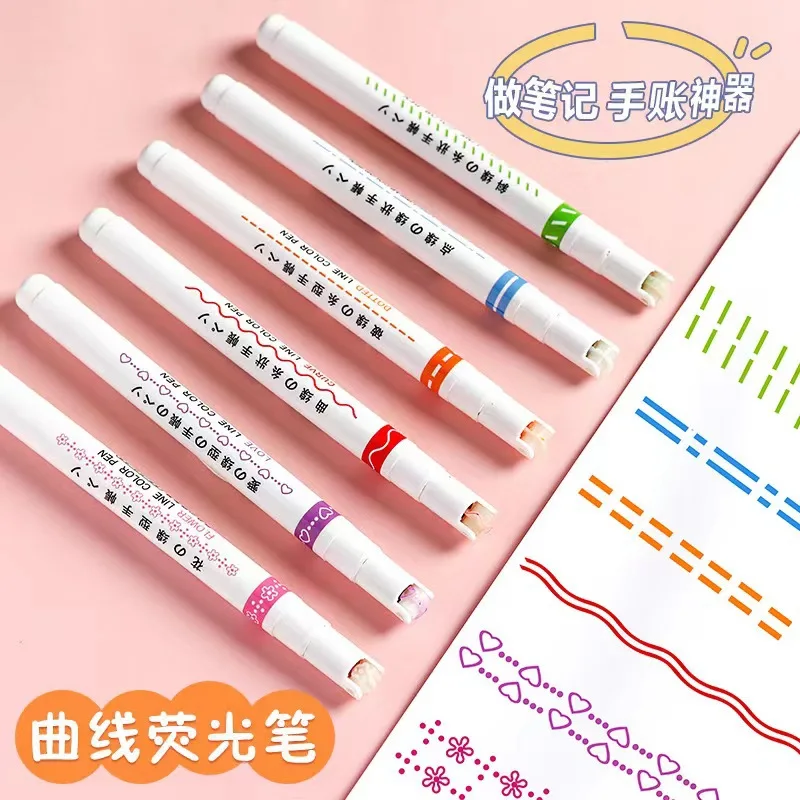 Factory wholesale curve line shaped color highlighter roller pen dotted line Colored Craft Pens