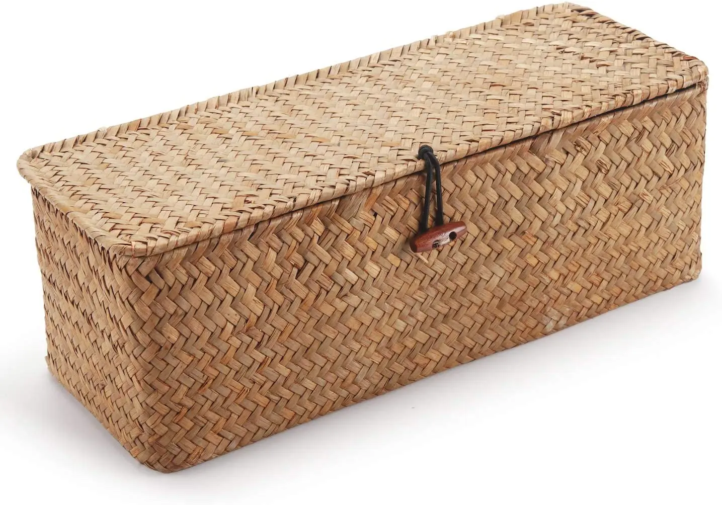 Seagrass Storage Basket with Lid Rectangular Small Woven Shelf Baskets with Sections for Organize Snack Toys