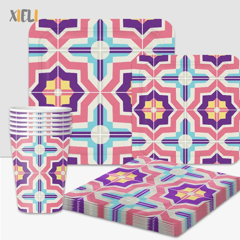Xieli Seamless Moroccan Tiles Pattern Everyday Paper Premium Plates Disposable Paper Tableware