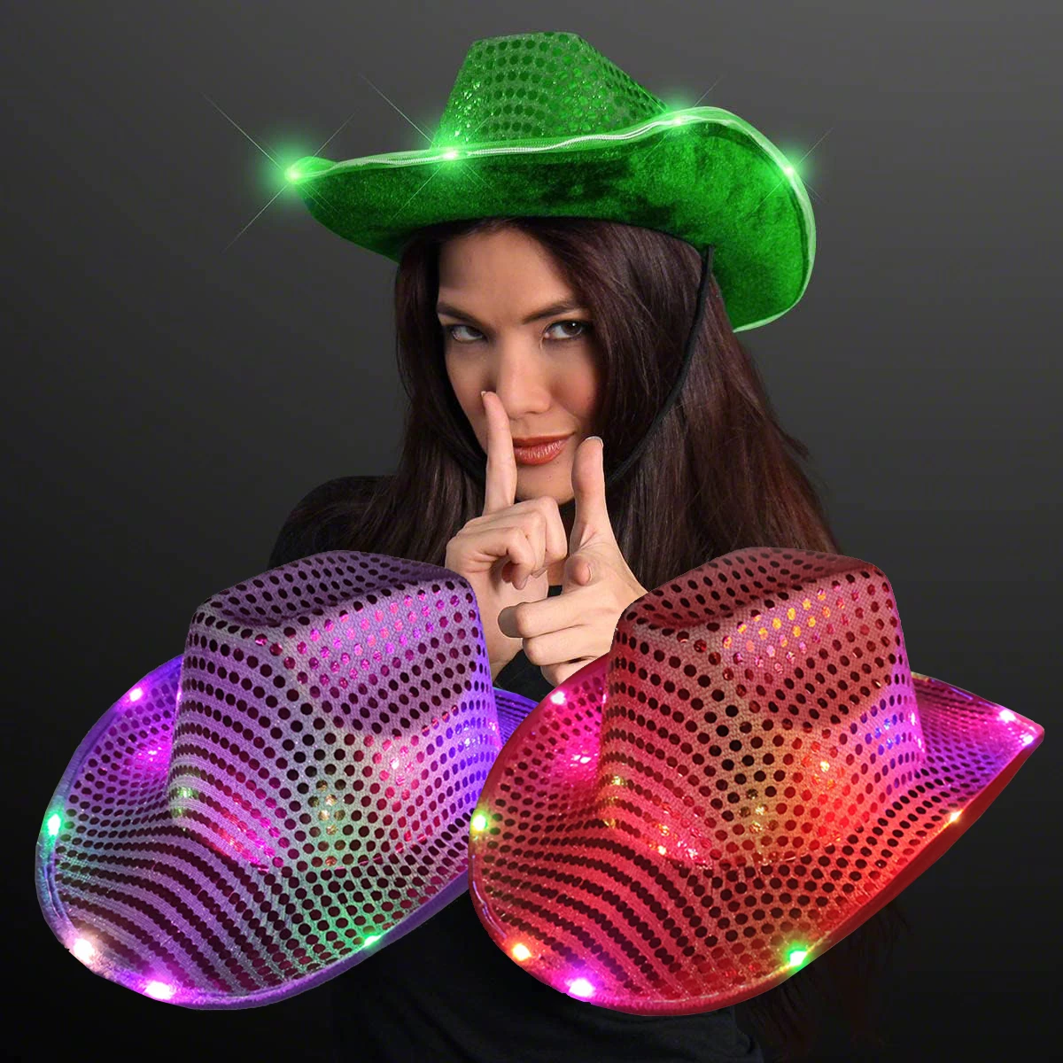 Halloween Christmas Festival Cosplay Character Costume Party Hats Carnival Mardi Gras Colorful LED Light up Sequin Cowboy Hat