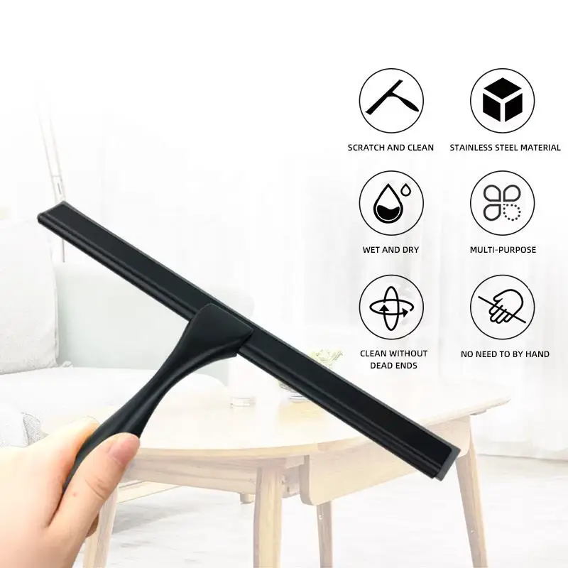 Hot 10-inch Black Stainless Steel Blade Wiper with Rubber for Household Bathroom Window Floor Cleaning with Hook