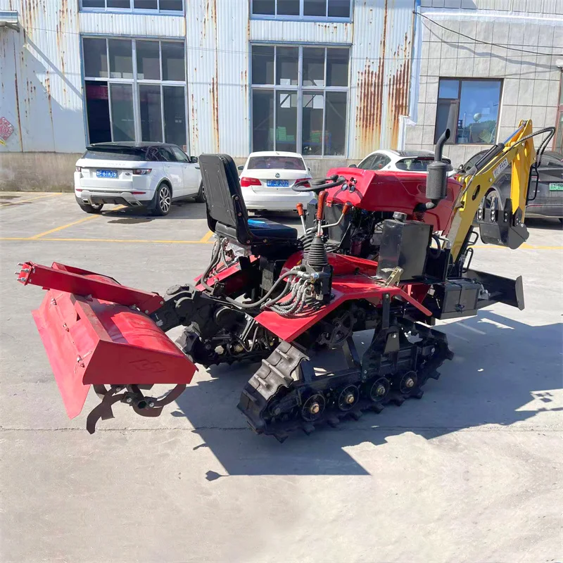 ChineseSmall Crawler Tractor Rotary Hoe Tiller Cultivator With Cultivator And Bulldozer For Paddy Field