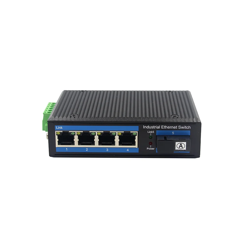 Industrial Grade Fiber Ethernet Switch SC dual fiber MM 2km 4-port 10/100/1000Mbps RJ45 + 1port 1000Mbps SC Fiber Factory Price