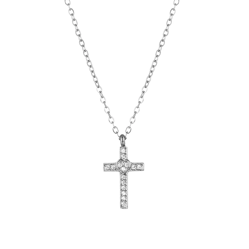 18K Stainless Steel Fine Jewelry Cubic Zircon Mosaic Design Cross Pendant Jewelry Christian Faith Necklace