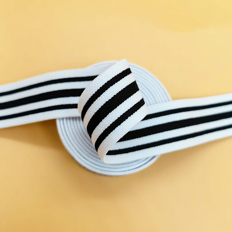 Customized LOGO Soft Comfortable Waistband Elastic Woven White and Black Stripe Underwear Elastic for Boxer Waistband ODM Order