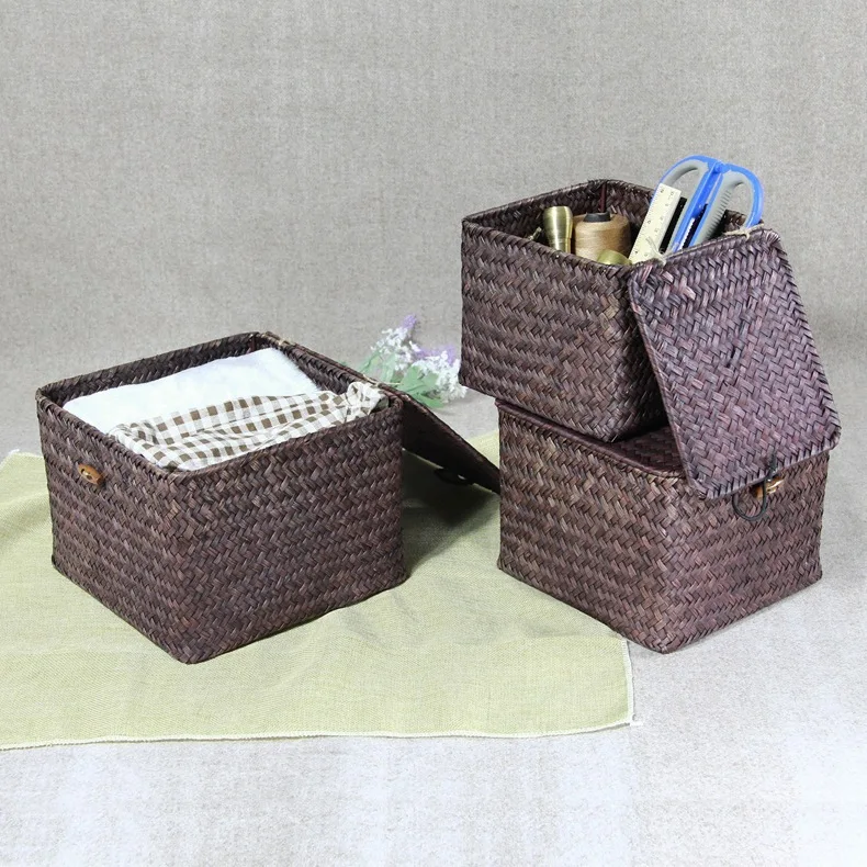 Rectangular Storage Baskets Sea Grass Eco Material Natural Rattan Straw Friendly Home Decoration Daily Cosmetics Baskets