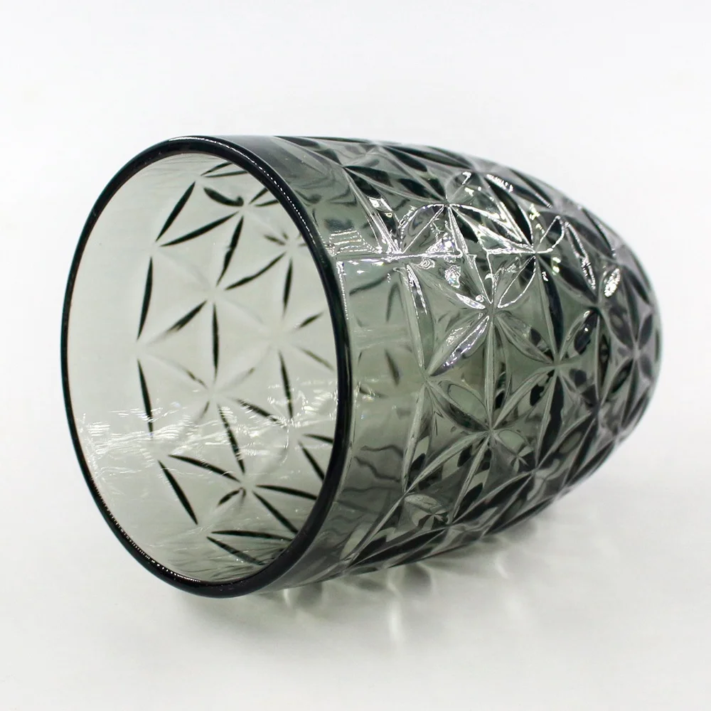 LANGXU Gift Crystal Wine Glass Vintage Goblet Ribbed Stemless Personalized Charm Wine Glass Cup Black Wine Glasses