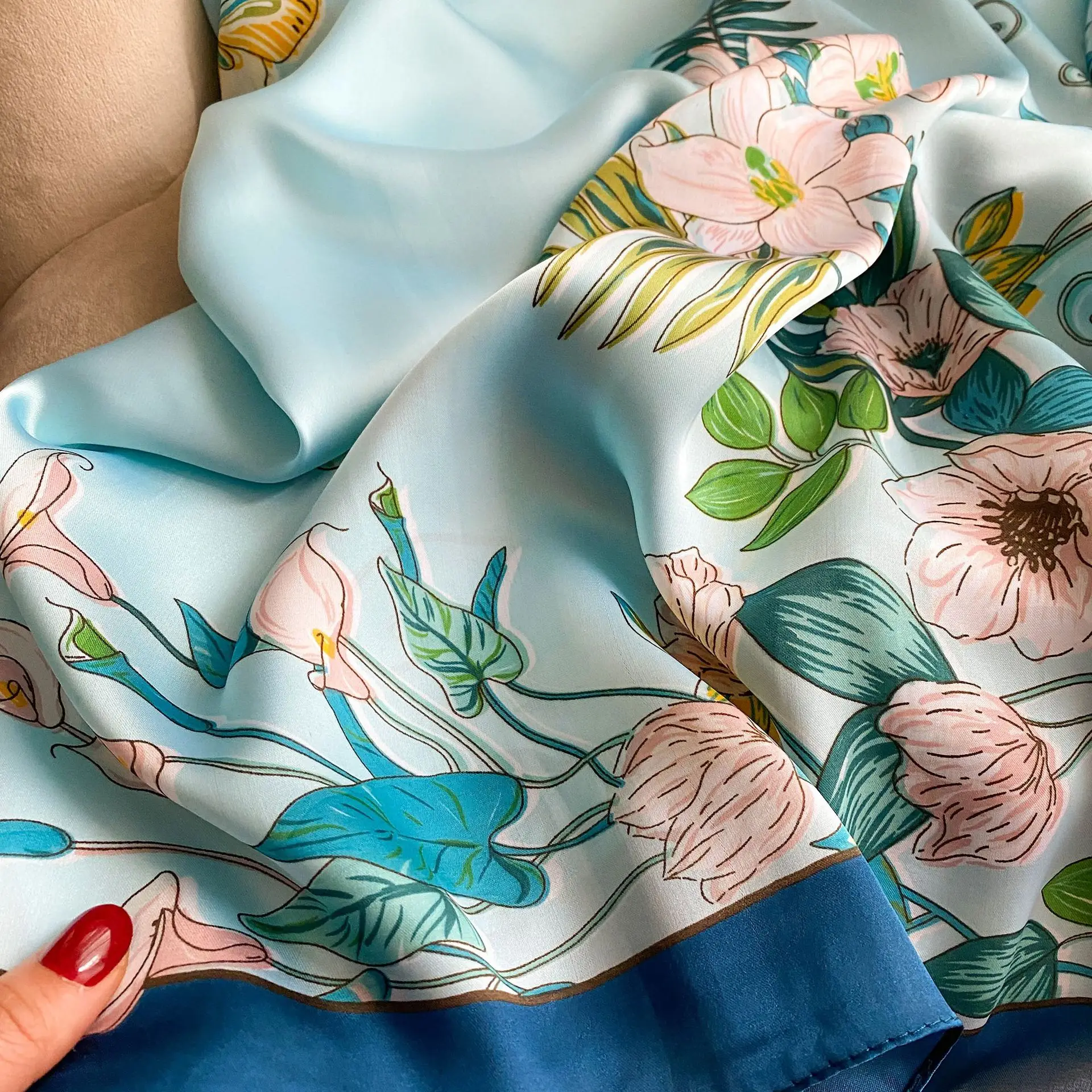 Wholesale 110cm Luxury Silk Modal Scarf Scarves Square Vintage Shawl Satin Silk  Head Scarf Custom Printing for women