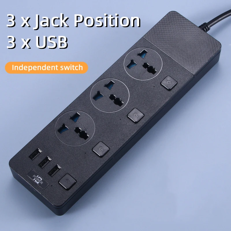Power Strip With Usb Port 3-way Socket Power Socket With 2m 5m Bold Extension Cord Surge Protector Plug