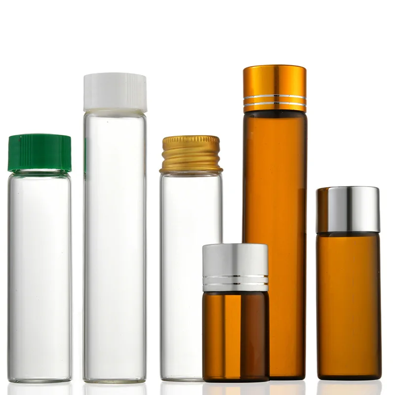 Amber glass vials 5ml 10ml 15ml 20ml clear storage glass bottle with aluminum screw cap