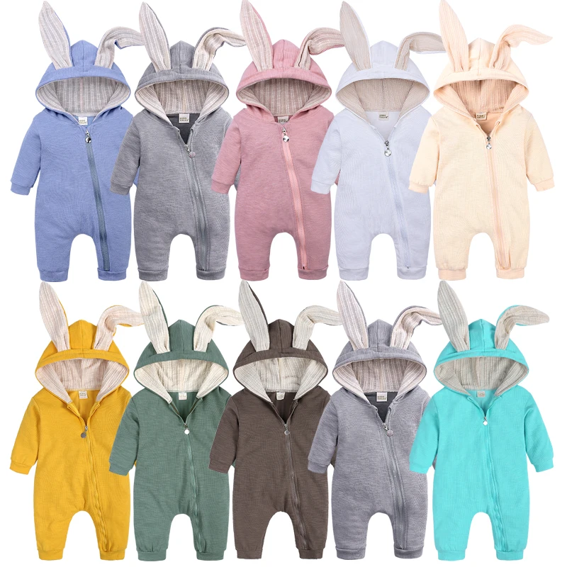 Wholesale Newborn Baby Girls Boys Cotton Knitted Long Sleeve Jumpsuit Rabbit Ear Rompers Baby Clothes Romper