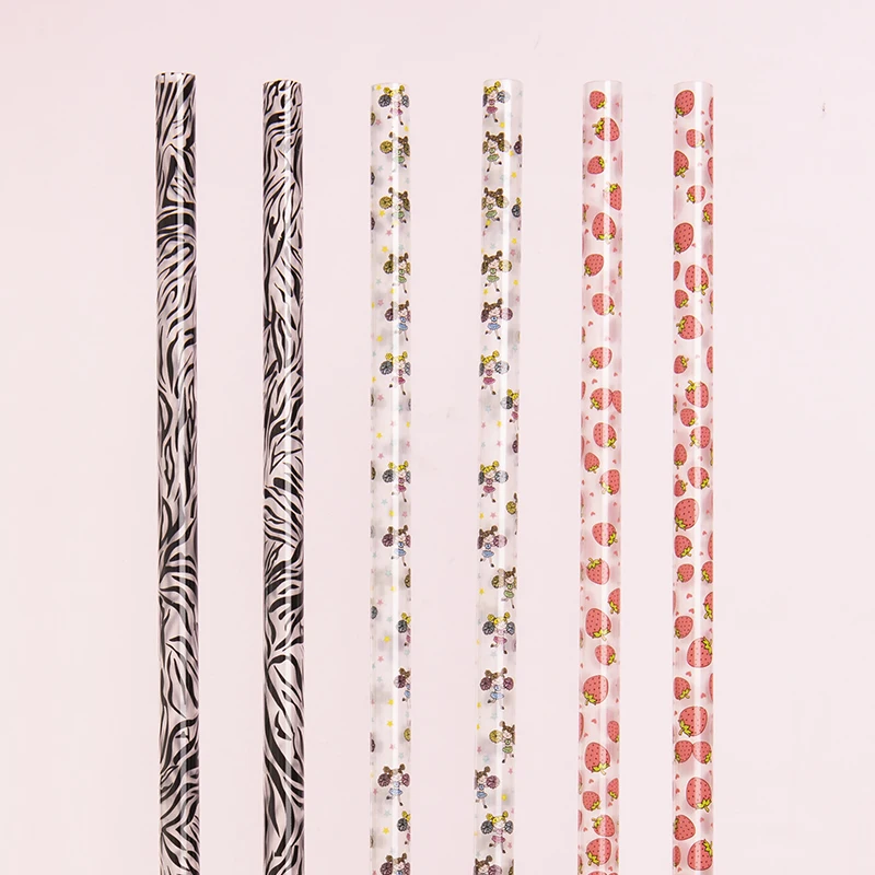 12 inch design printed straws, 10 mm reusable PP hard plastic printing straw, zebra decorative design straw for 40 tumblers mugs