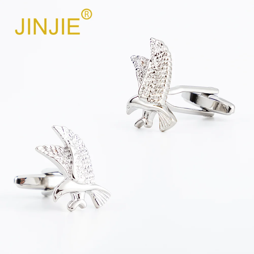 2024 JINJIE new design novelty French silver animal eagle mens cufflinks custom