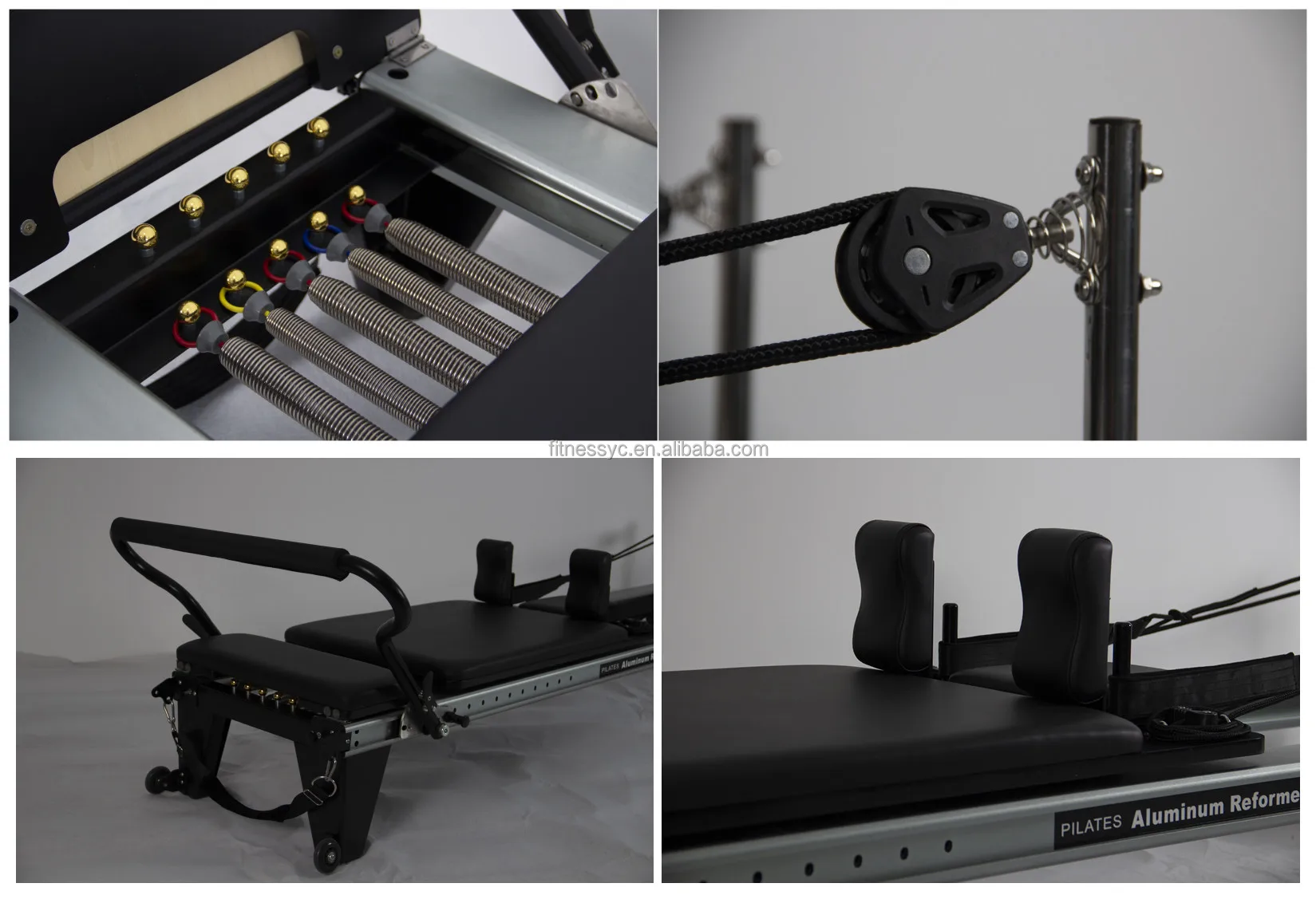 Aluminum Pilates Reformer BB2 Black Gym Equipment for Home Use for Yoga Studio Application Featuring Cadillac Core Bed Made Wood