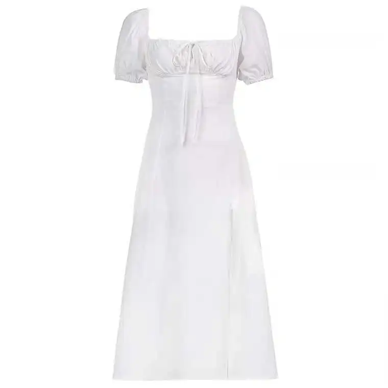 2021 New Arrival Plain Dyed Square Collar Twill White A-line Spandex Polyester