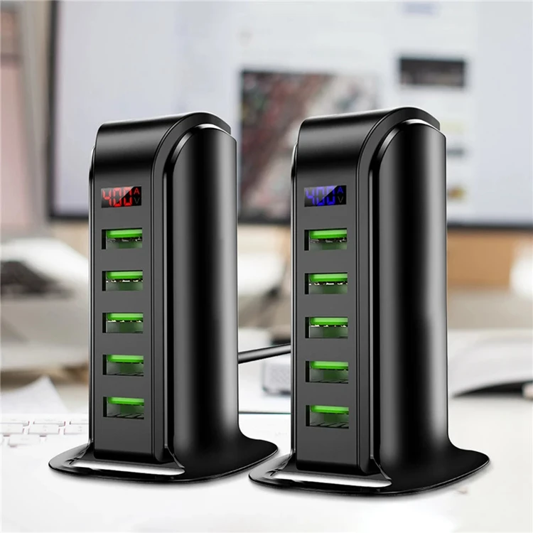 5 Port USB Desktop Charging Station Hub Wall Charger for iPhone iPad Tablets Smartphones with Smart Flow