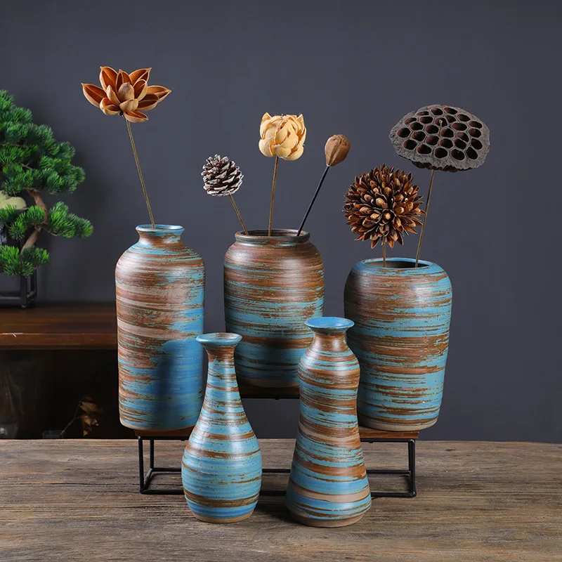 Retro handmade coarse pottery vase Japanese style decoration mesa home furnishing living room flower vase