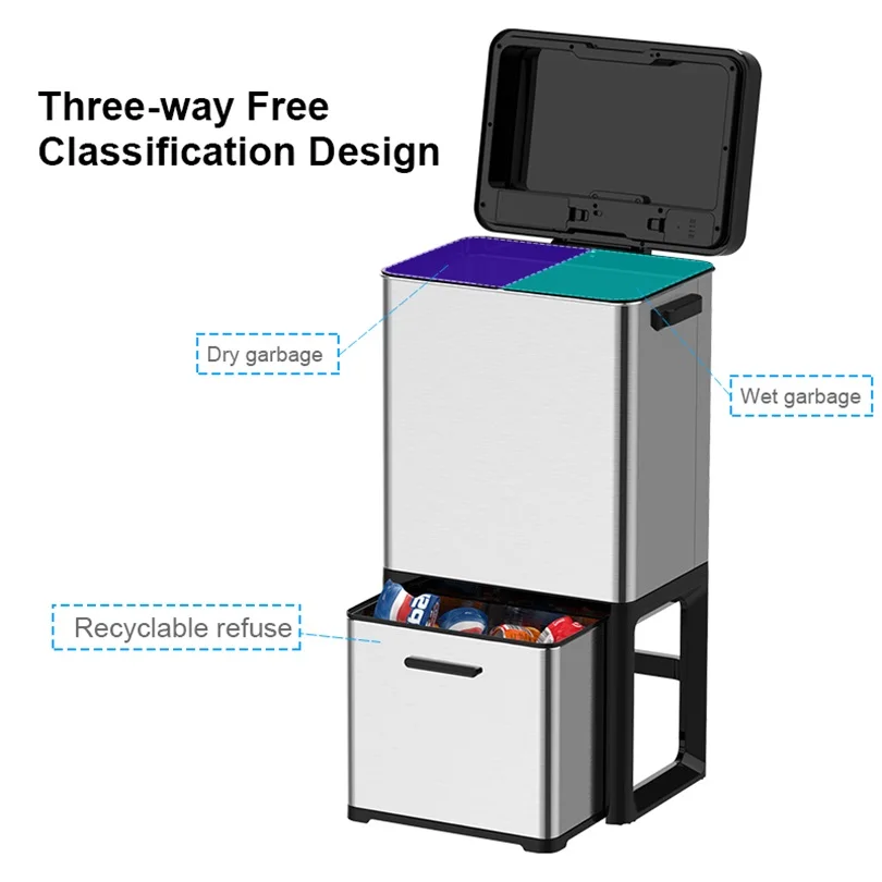 72L 19 Gallon CE RoHS Smart Automatic Sensor Recycling Sorting Touchless Dual compartments waste bins