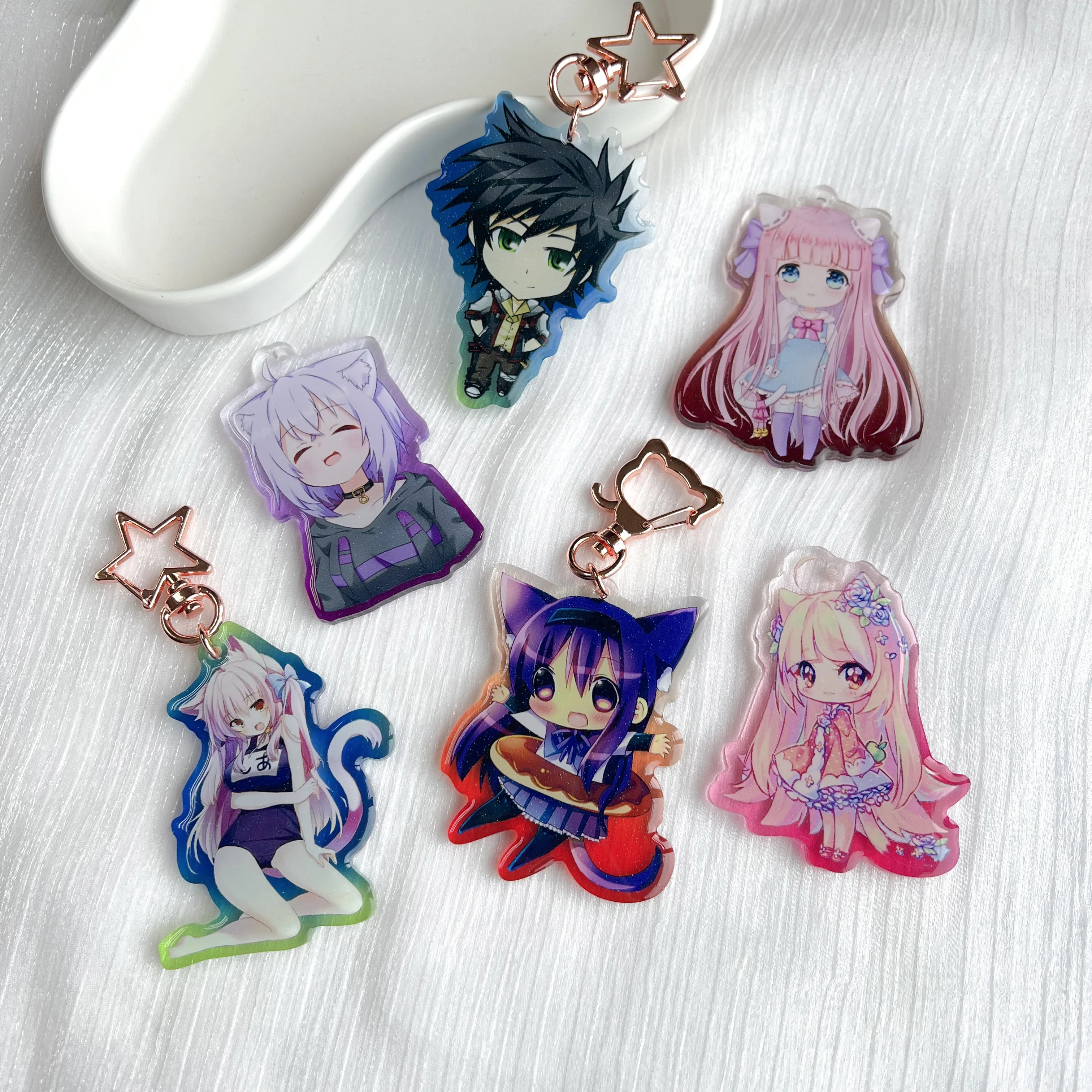 Custom Printing Clear Acrylic Holographic Charm  Personalized Anime Plastic Keychains