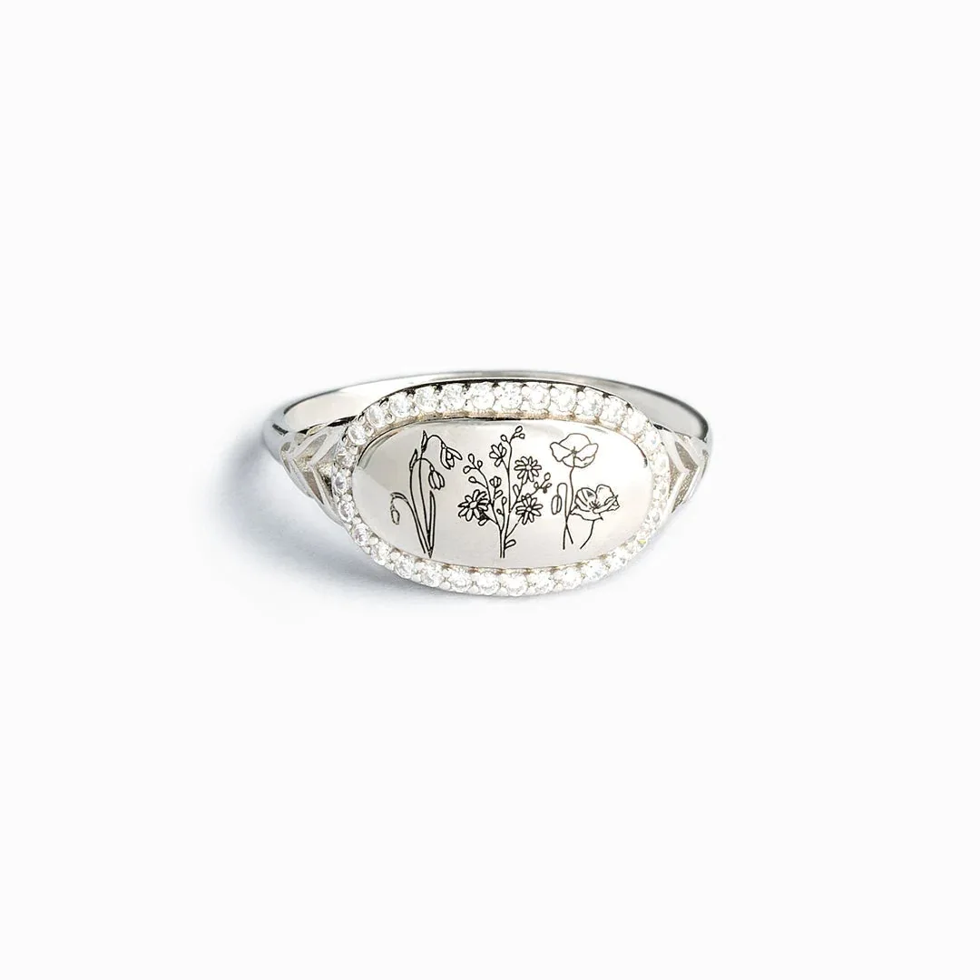 Dina  Wholesale Fine Jewelry  Women 925 Sterling Silver Floral Birth Flower Ring Band Diamond Zircon Stone Women Rings
