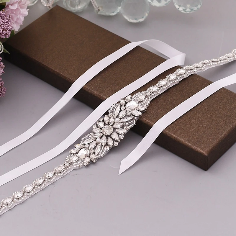 
Sparkle Sew on Handmade Clear Crystal Bride Sash Diamond Rhinestone Applique Wedding Belt for women bridal dress 