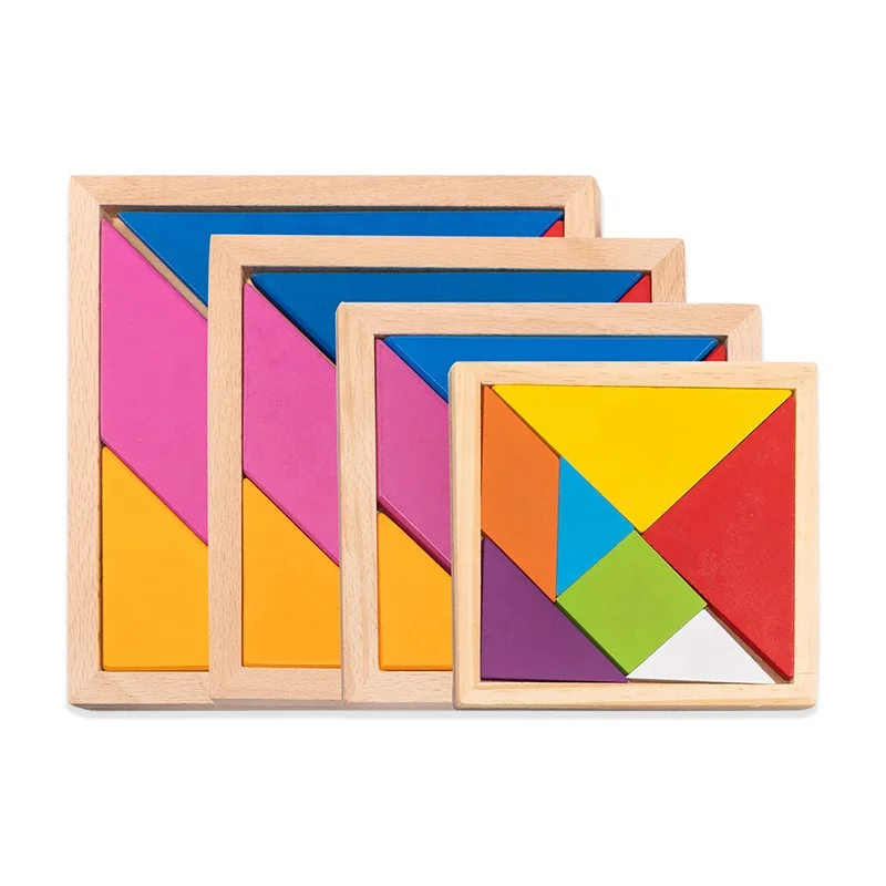 Wholesale New Popular Children Eco-Friendly Educational Colorful Brain Teaser Jigsaw Puzzles Wooden Tangram Puzzle Toys for Kids