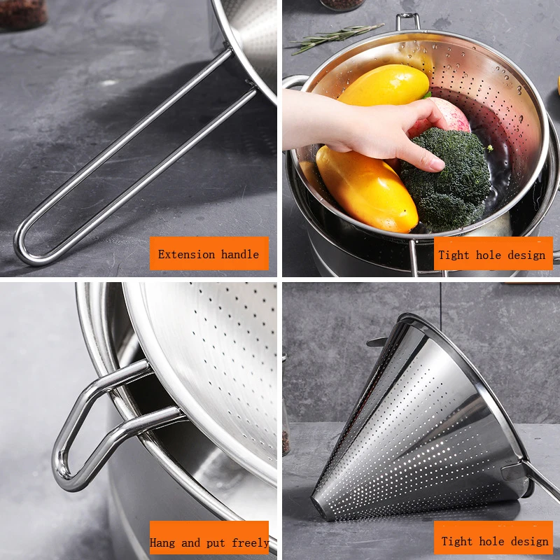 Stainless steel kitchen conical funnel filter juice soy milk filter liquid conical drain colander