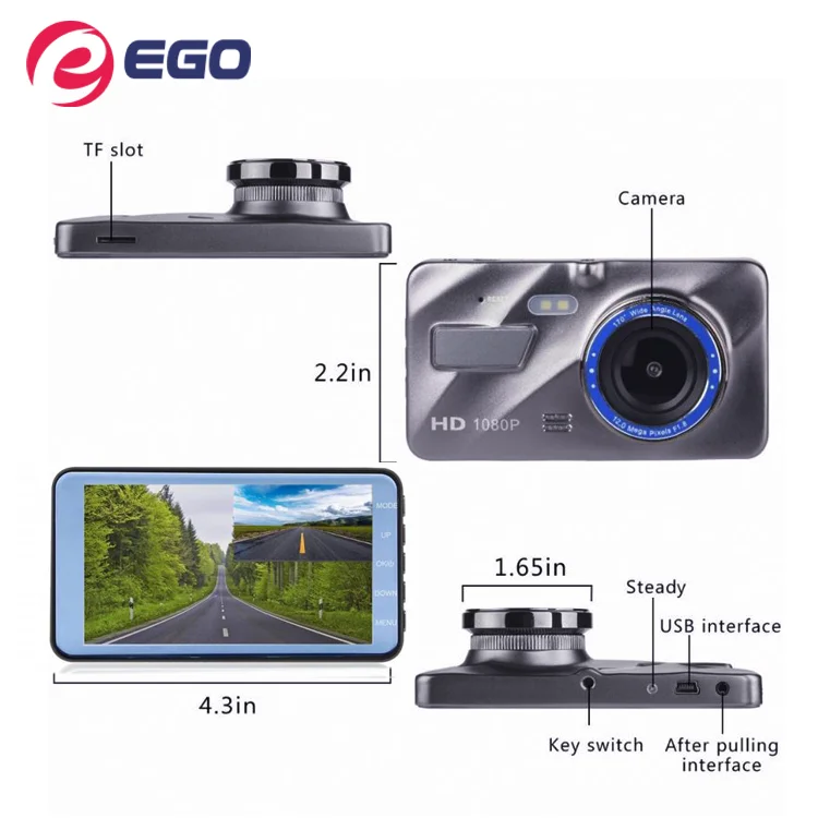  4 дюймовый Full HD 1080P IPS автомобильный черный ящик передний задний двойной объектив парковочный монитор камера Автомобильный видеорегистратор