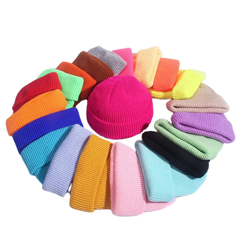 Watch Hat Roll-up Edge Skullcap Fisherman Custom Wholesale Winter Beanie Unisex Colorful Acrylic Knit Multicolor Trawler Beanie