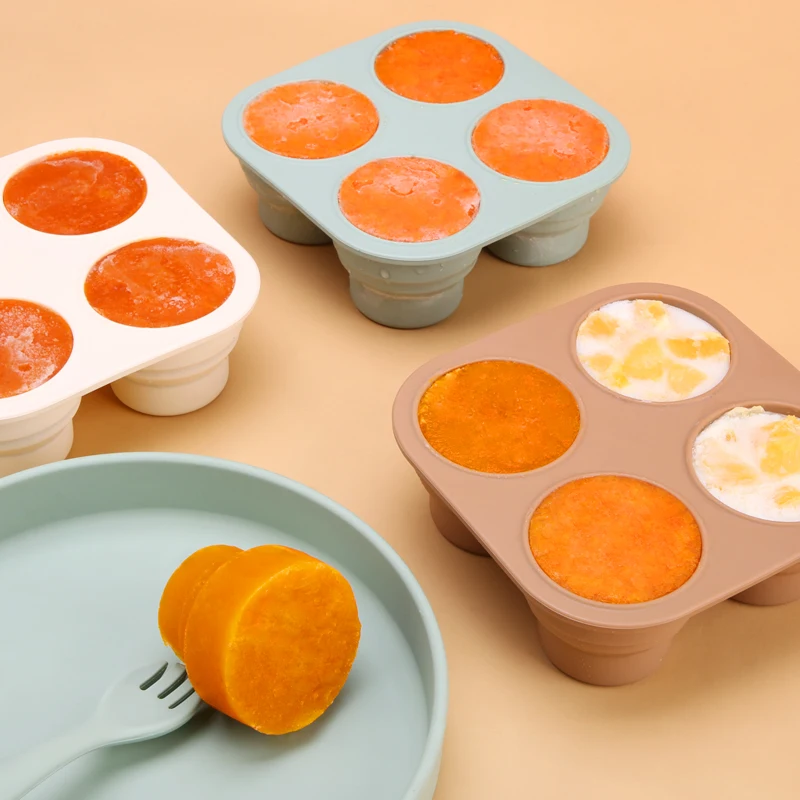 Collapsible Silicone Baby Food Freezer Tray Round Ice Fruit Mold Ice Cube Tray With Lids