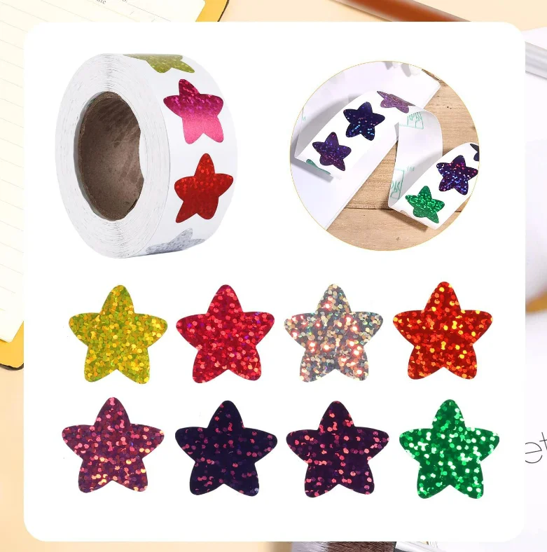 Фольга металлическая звезда наклейки рулон маленькая голографическая Золотая Серебряная