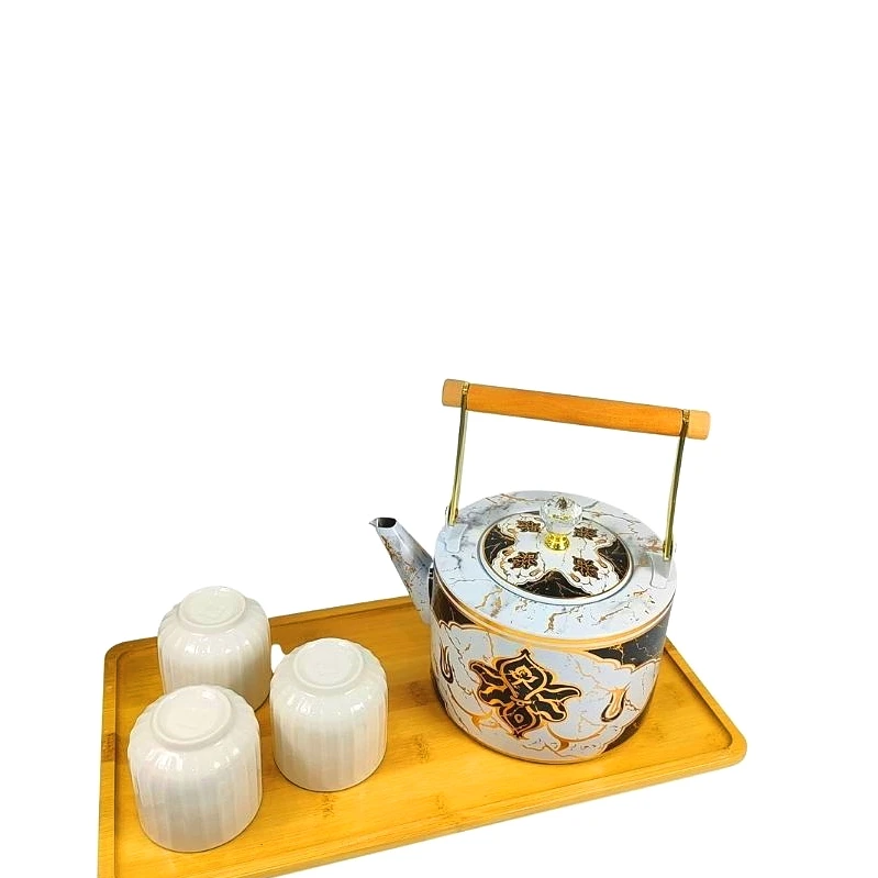 Boyang good quality custom teapot with wooden handle 1/1.5/2L gold plated stainless steel water kettle