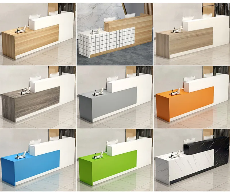 Wholesale Price Hotel Modern Design Customized Logo Wood Counter Front Desk Office Reception Front Lobby Table Desk