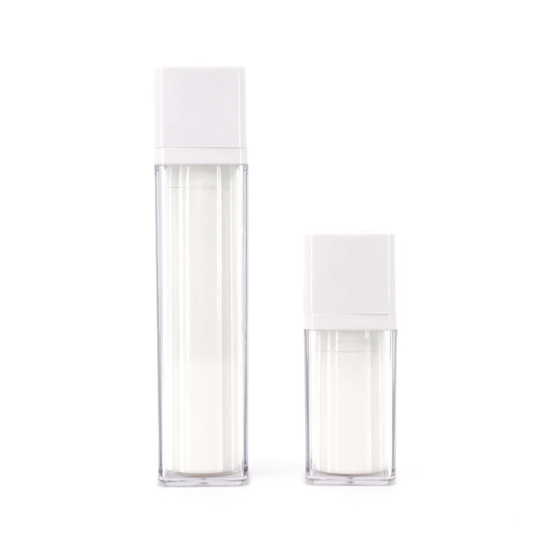 Double Wall Acrylic Square Transparent Lotion Eye Cream Serum White Clear 15ml 50ml 100ml Airless Pump Bottle with Twist Lock