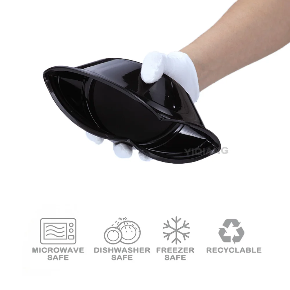 900ml/ 32oz Black Round Disposable Plastic Food Lunch Packaging Party Container Box Bowl With Lids