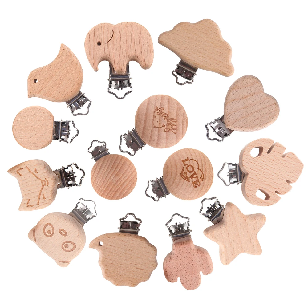 Wholesale Custom High Quality Eco-Friendly Cartoon Animal Log Pacifier Holders Teething Hanging Clips Baby Pacifier Clip