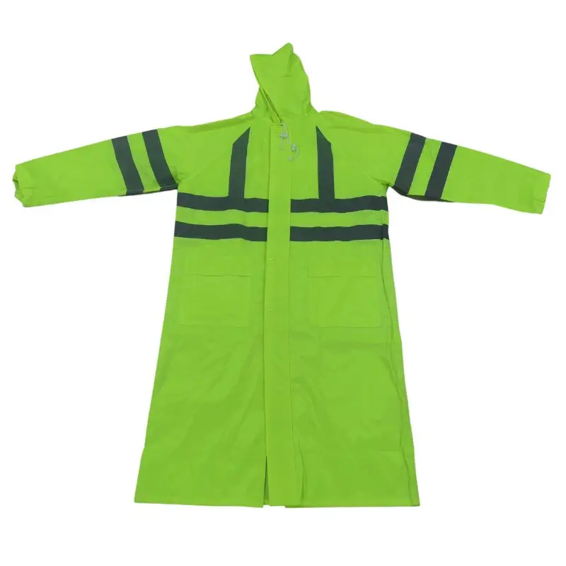 Non- Green Polyester with PVC coated durable Long raincoat with pockets