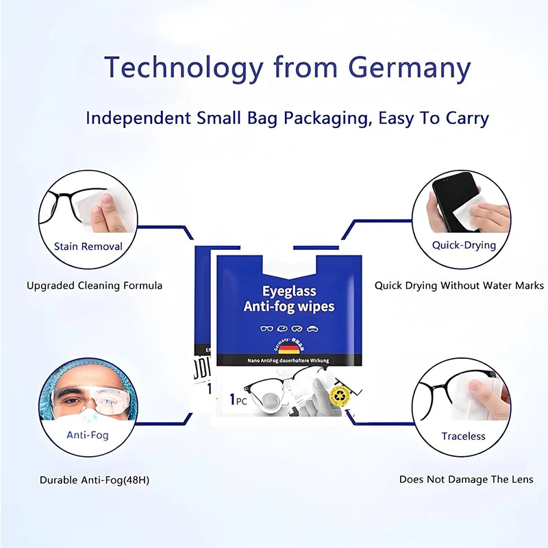 Custom Logo Nano Technology Pre-Moistened Spectacle Eyeglass Anti Fog Lens Wipes For Glasses