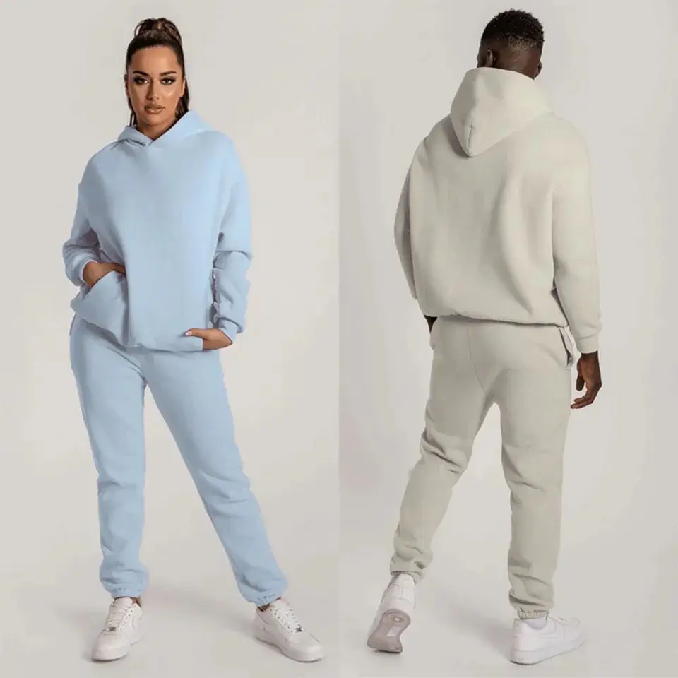 AOXI Factory Custom logo jogging suit 100% cotton sweatsuit blank thick heavy tracksuits unisex sweatpants and hoodie set men