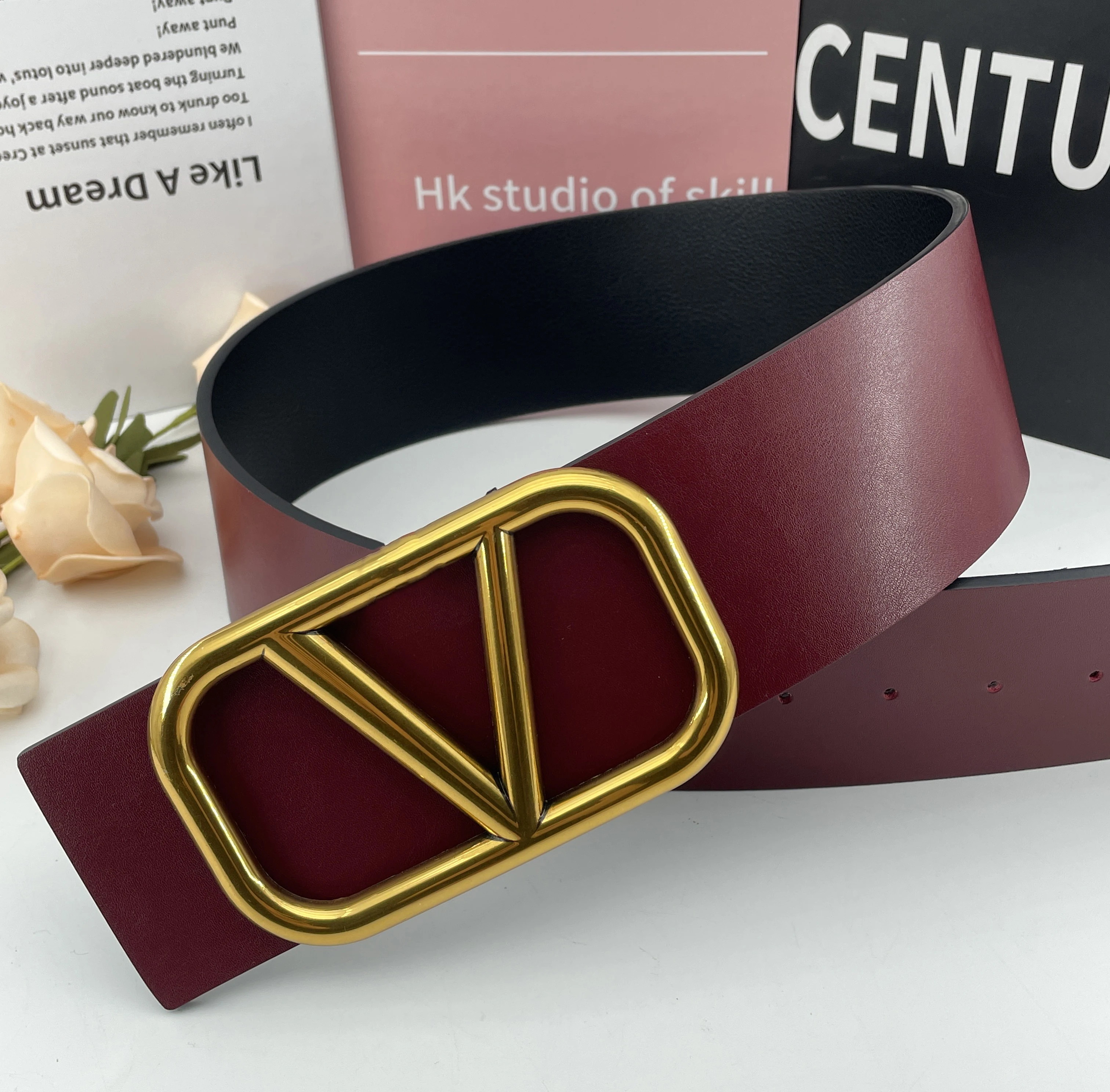 2023 Newest Ladies coat waist accessories Luxury genuine leather Reversible 7CM Width Pink Designer Belts for women