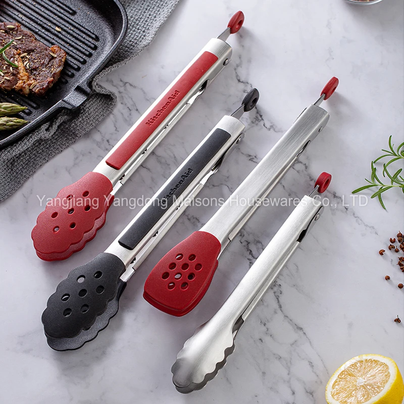 Maisons Kitchen Accessories Stainless Steel with Non Stick Silicone Tips Multifunctional Grill Food Tongs