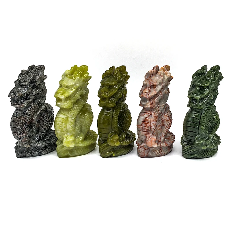 Wholesale New Arrival  Natural Stones Green Jade Dragon Carving Polished Crystal Yooperlite Dragon Carving for Decoration