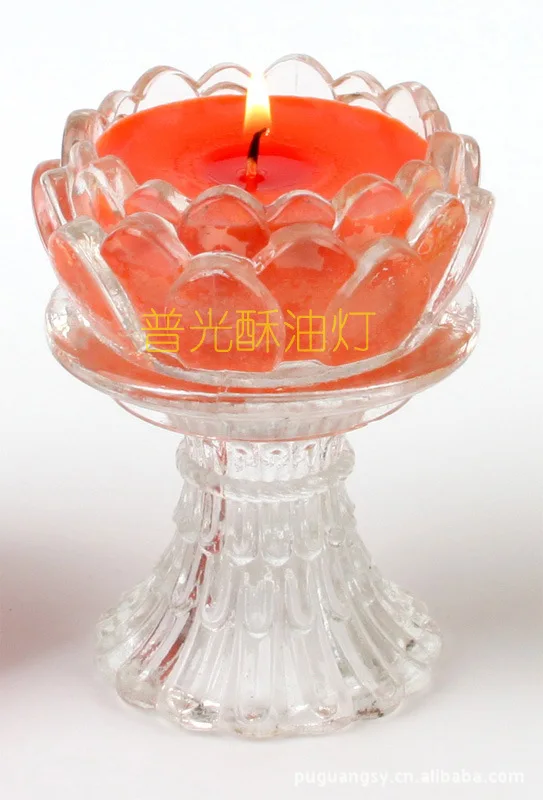 Religious lotus shape Buddha butter lamp candle glass lotus lamp candle jar
