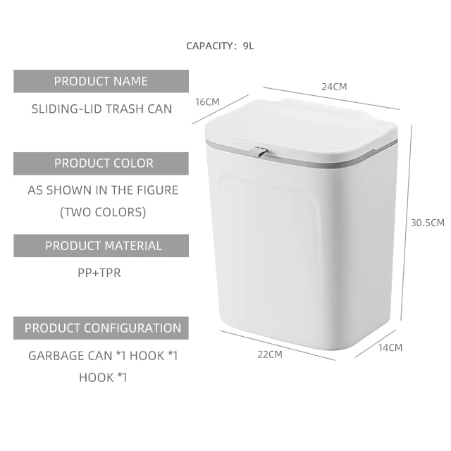 9L trash can kitchen hanging waste binTrash Bags Automatic Closing garbage bin With compression ring