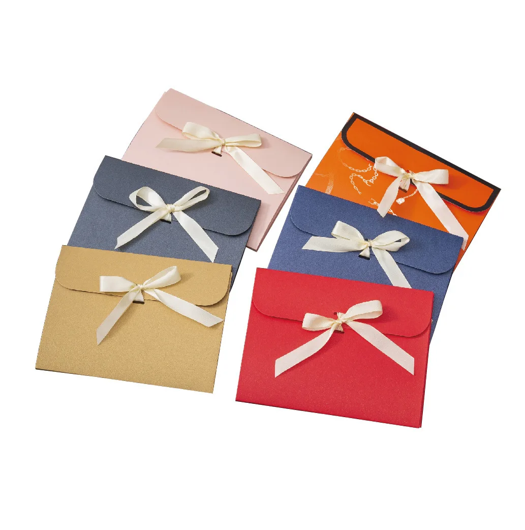 Custom scarf colorful underwearing paper mini folding envelope gift card bag packaging box bowknot with ribbon closure