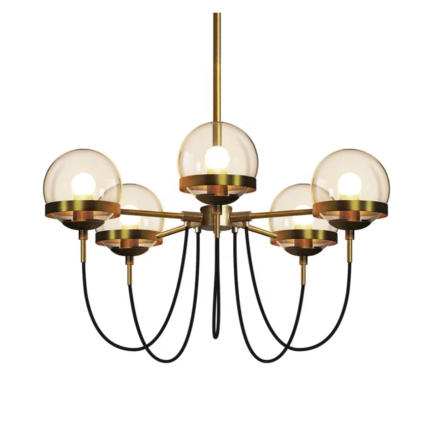 American Style Decorative Gold Bracket Amber Glass 8 lights Chandelier Pendant Lamp for Home
